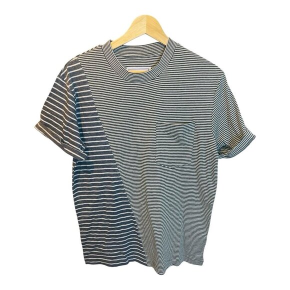 Blank NYC Asymmetrical Striped Top Medium Black White Crew Neck 100% Cotton NWT - Picture 1 of 8